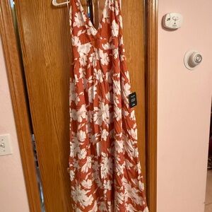 Lulus Follow the Summer Orange Floral Print Halter Midi Dress